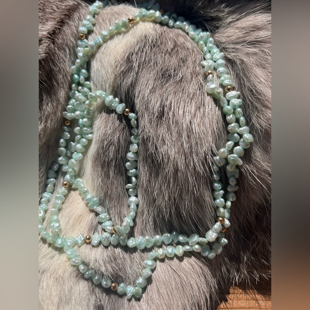 Handmade Light Aqua Freshwater Pearl Beaded Necklace